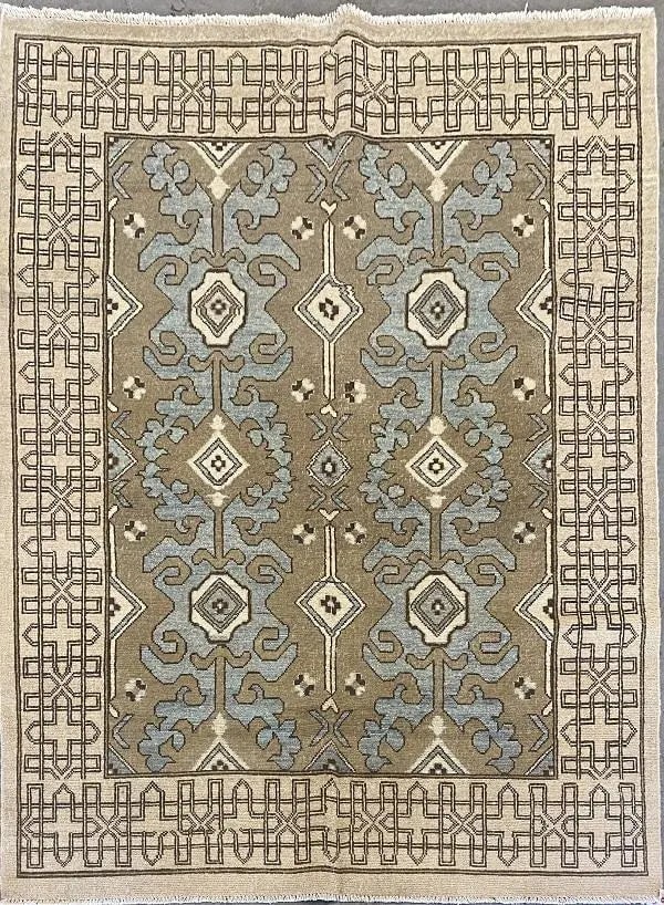 Hand Knotted One Of The Kind Peshawar And Khotan Rug 6'9" x 4'10" Pes_Kho_269: ABC Rugs Kilims Collection New Afghani Khotan Traditional Style Hand-Knotted Natural Wool And Cotton Rug 6'9'' X 4'10 (Abcr00163) (Rr11512) (Cream, Brown, Gray) Hand knotted and meticulously crafted b