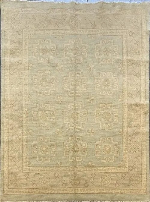 Hand Knotted One Of The Kind Peshawar And Khotan Rug 5'1" x 7'2" Pes_Kho_270: ABC Rugs Kilims Collection New Afghani Khotan Traditional Style Hand-Knotted Natural Wool And Cotton Rug 5'1'' X 7'2 (Abcr04207) (Rr10354) (Cream, Gray) Hand knotted and meticulously crafted by Afghan
