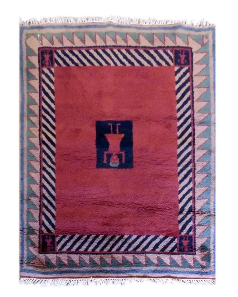 One Of The Kind Indian Hand-Knotted Gabbeh Rug 5'6" X 4'7: ABC Rugs Kilims Collection Nepali Hand-Knotted Made With Natural Wool & Cotton 5'6 X 4'7 (Abc2791) (Red, Black) Hand knotted and meticulously crafted by Indian artisans, this stunning Indian Hand 