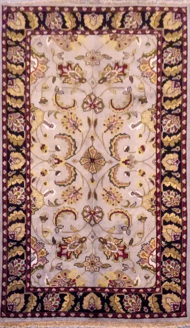 One Of The Kind Indian Hand-Knotted Rug 8'8" X 5'11'': ABC Rugs Kilims Collection Indian Varanasi Hand-Knotted Rug Made With Natural Wool & Cotton 8'8 X 5'11'' (Abcr02682) (Camel, Black) Hand knotted and meticulously crafted by Indian artisans, this s