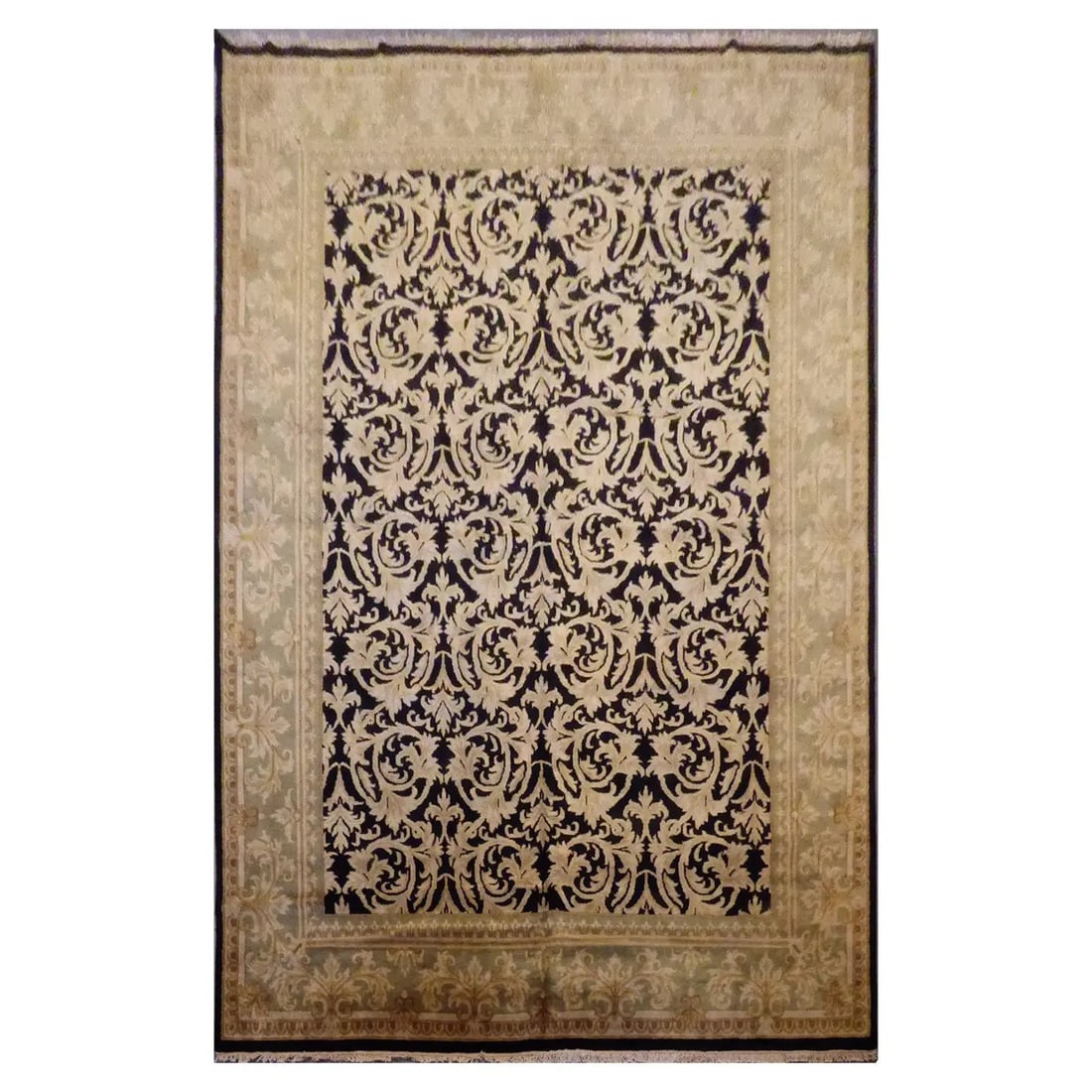 One Of The Kind Indian Hand-Knotted Rug 14'2'' X 9'11": ABC Rugs Kilims Collection Indian Varanasi Hand-Knotted Natural Wool And Cotton Oriental Rug 14'2'' X 9'11 (Abcr0319) (Black, Gold) Hand knotted and meticulously crafted by Indian artisans, this stunn