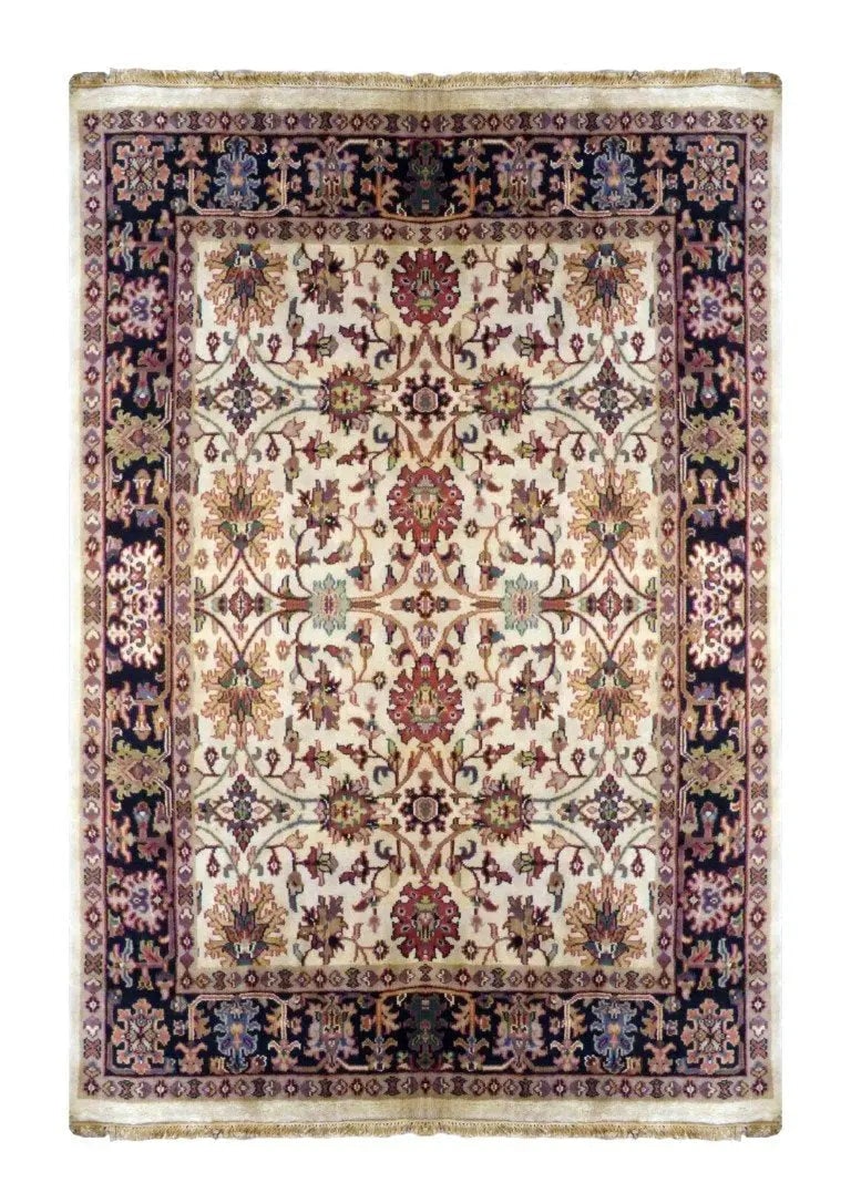 One Of The Kind Indian Hand-Knotted Rug 8'9 X 5'11: ABC Rugs Kilims Collection Indian Traditional Hand-Knotted Rug Made With Natural Wool & Cotton 8'9 X 5'11 (Abc2691) (Blue, Cream) Hand knotted and meticulously crafted by Indian artisans, this stu