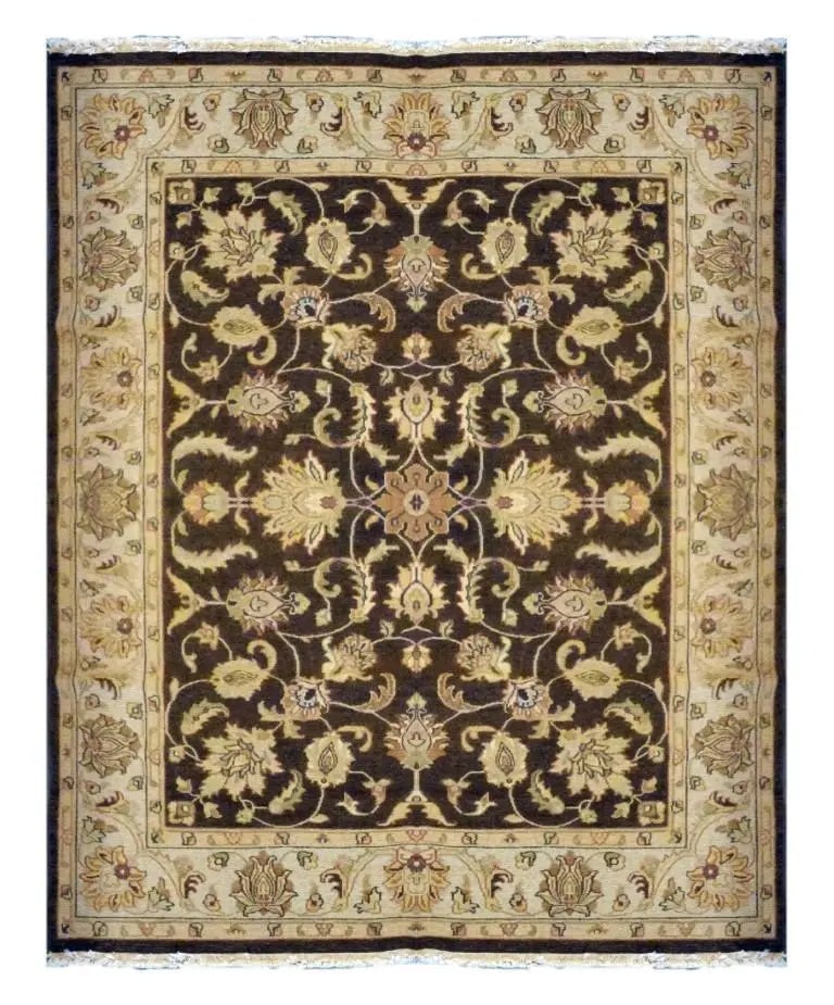 One Of The Kind Indian Hand-Knotted Rug 8'11 X 6'10: ABC Rugs Kilims Collection Indian Traditional Hand-Knotted Rug Made With Natural Wool & Cotton 8'11 X 6'10 (Abc3038) (Brown, Gold) Hand knotted and meticulously crafted by Indian artisans, this st