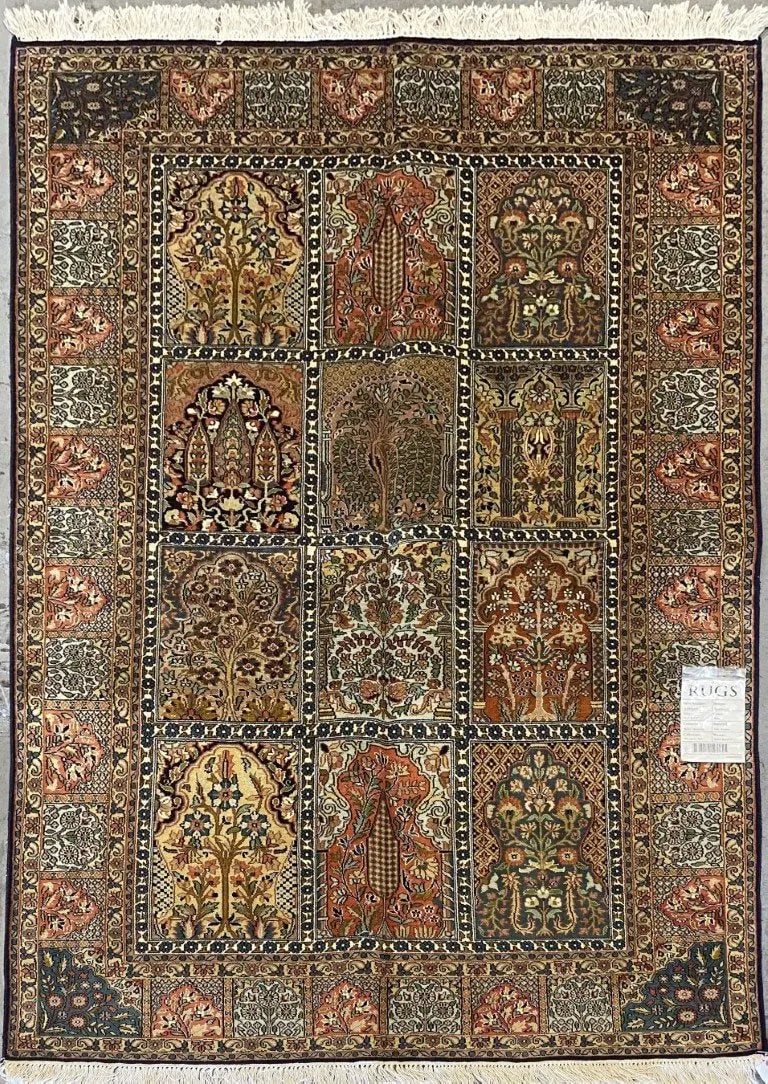 One Of The Kind Kashmiri Hand-Knotted Silk Rug 6'2'' x 3'11": ABC Rugs Kilims Collection Indian Traditional Style Hand-Knotted Natural Silk And Cotton Rug From Kashmir 6'2'' X 3'11 (Abcr002392) (Rr11582) (Brown) Hand knotted and meticulously crafted by Indian ar