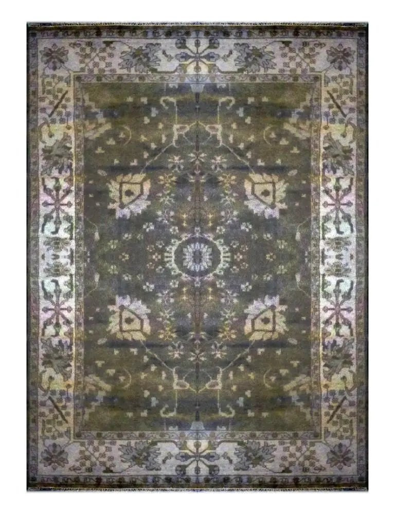 One Of The Kind Indian Hand-Knotted Rug 13'6'' X 9'6'': ABC Rugs Kilims Collection Indian Traditional Hand-Knotted Rug Made With Natural Wool 13'6'' X 9'6'' (Abc 92118) (Green) Hand knotted and meticulously crafted by Indian artisans, this stunning Indian 