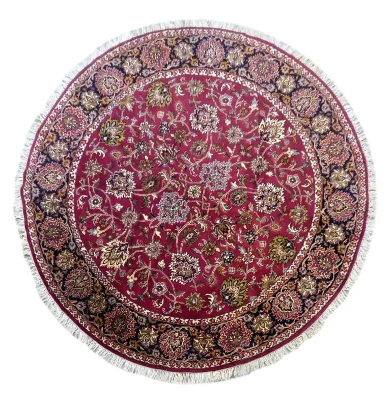 One Of The Kind Indian Hand-Knotted Rug 9' X 9': ABC Rugs Kilims Collection Indian Mashad Hand-Knotted Rug Made With Natural Wool & Cotton Color Red 9' X 9' (Abc 6084) (Red, Black) Hand knotted and meticulously crafted by Indian artisans, this s