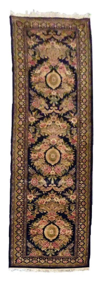 Hand Knotted One Of The Kind Peshawar And Khotan Rug 12'6 x 2'0 Pes_Kho_272: ABC Rugs Kilims Collection Pakistani Kashmir Hand-Knotted Rug Made With Natural Wool & Cotton 12'6 X 2'0 (Abc0) (Black, Green) Hand-knotted and meticulously crafted by Pakistani artisans, this stu
