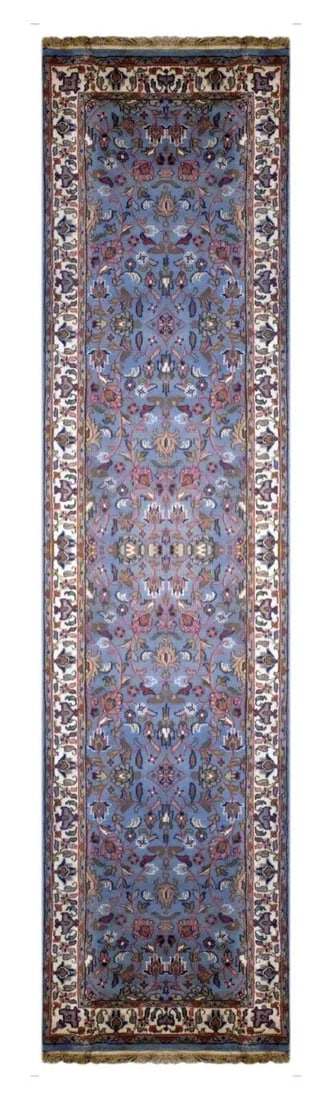 One Of The Kind Indian Hand-Knotted Rug 9'9" X 2'6": ABC Rugs Kilims Collection Indian Kashan Hand-Knotted Rug Made With Natural Wool & Cotton 9'9 X 2'6 (Abc2665) (Cream, Blue) Hand knotted and meticulously crafted by Indian artisans, this stunning 