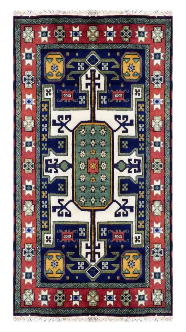 One Of The Kind Indian Hand-Knotted Rug 5'6'' X 7'8'': ABC Rugs Kilims Collection Indian Jaipur Traditional Hand-Knotted Rug Made With Natural Wool 5'6'' X 7'8'' (Abc02378) (Red, Blue) Hand knotted and meticulously crafted by Indian artisans, this stunnin