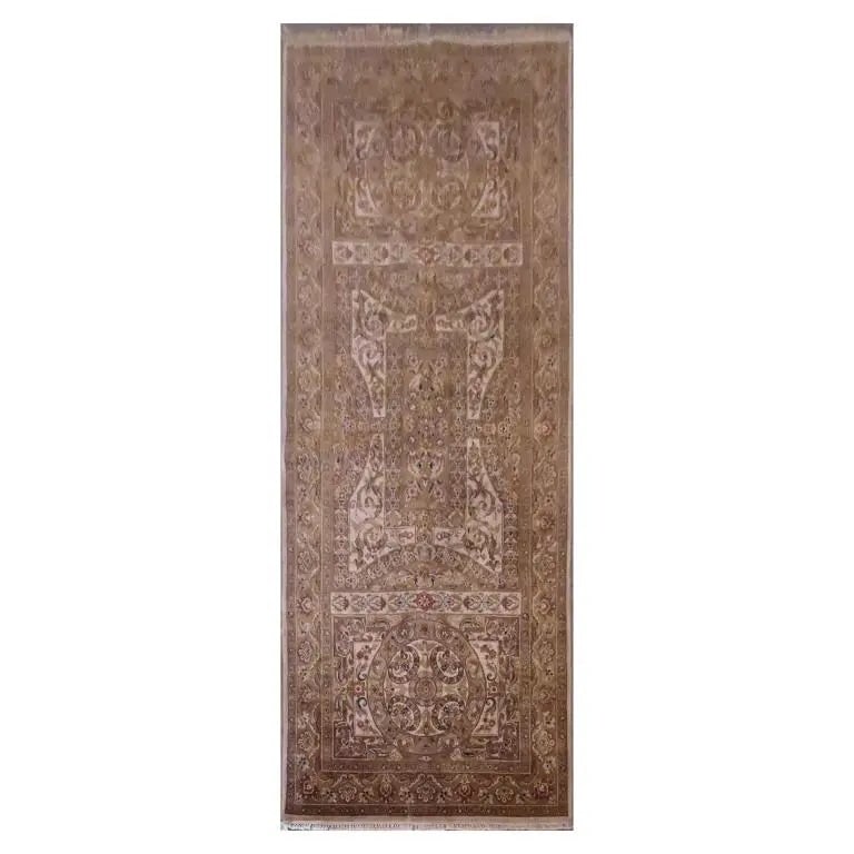 One Of The Kind Indian Hand-Knotted Rug 12'0'' X 5'0": ABC Rugs Kilims Collection Indian Hand-Knotted Natural Wool Oriental Rug From Agra 12'0'' X 5'0 (Abcr01385) (Gr15387) (Brown) Hand knotted and meticulously crafted by Indian artisans, this stunning In