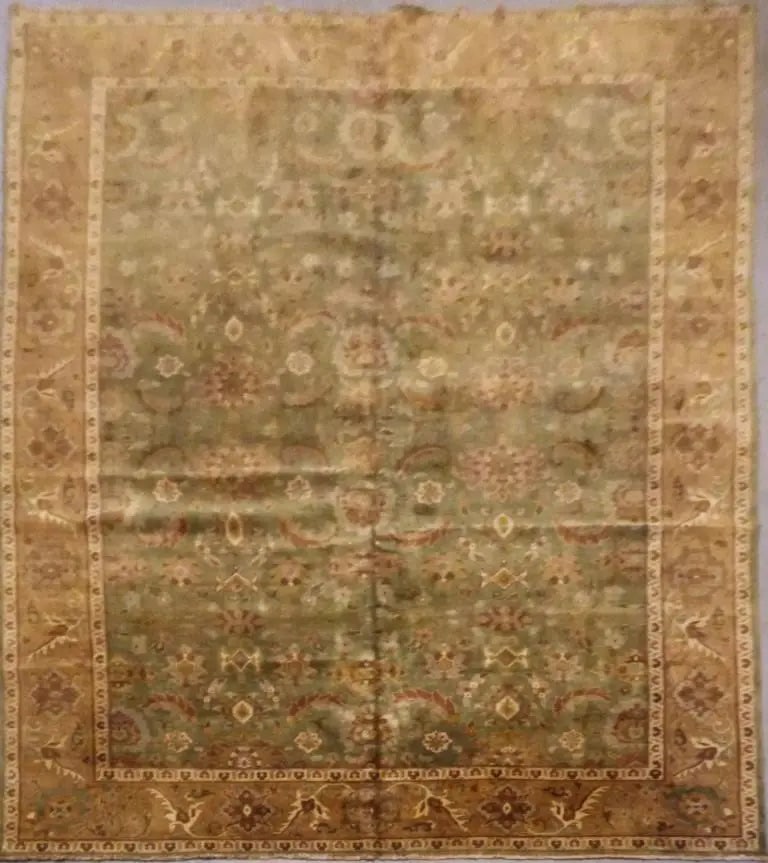 One Of The Kind Indian Hand-Knotted Rug 9'10'' X 14'09": ABC Rugs Kilims Collection Indian Hand-Knotted Natural Wool And Cotton Oriental Rug From Agra 9'10'' X 14'09 (Abcr00006) (Gr15146) (Green, Brown) Hand knotted and meticulously crafted by Indian artisa