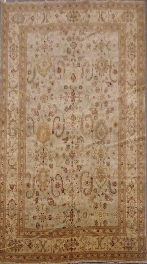 One Of The Kind Indian Hand-Knotted Rug 13'1'' X 9'01": ABC Rugs Kilims Collection Indian Hand-Knotted Natural Wool And Cotton Oriental Rug From Agra 13'1'' X 9'01 (Abcr015139) (Gr15139) (Camel) Hand knotted and meticulously crafted by Indian artisans, thi