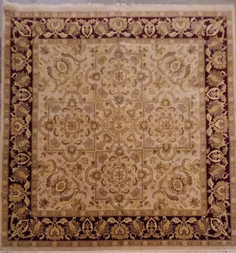 One Of The Kind Indian Hand-Knotted Rug 10'0'' X 10'0": ABC Rugs Kilims Collection Indian Hand-Knotted Natural Wool And Cotton Oriental Rug 10'0'' X 10'0 (Abcr03084) (Gr17904) (Red, Brown) Hand knotted and meticulously crafted by Indian artisans, this stun