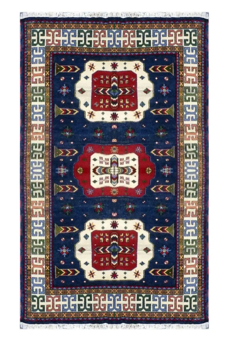 One Of The Kind Indian Hand-Knotted Rug 10' X 6'8": ABC Rugs Kilims Collection Indian Geomatric Hand-Knotted Rug Made With Natural Wool & Cotton 10' X 6'8 (Abc 3065) (Red, Blue) Hand knotted and meticulously crafted by Indian artisans, this stunnin
