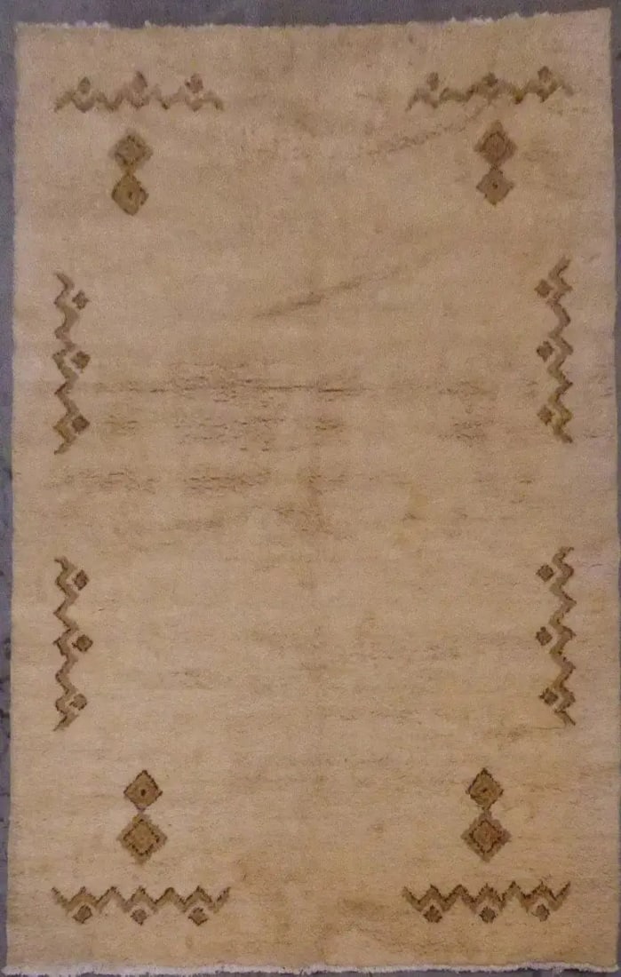 One Of The Kind Indian Hand-Knotted Gabbeh Rug 9'4" X 6'5": ABC Rugs Kilims Collection Indian Gabbeh Hand-Knotted Rug Made With Natural Wool 9'4 X 6'5 (Abc0813818) (Camel) Hand knotted and meticulously crafted by Indian artisans, this stunning Indian Hand Knot