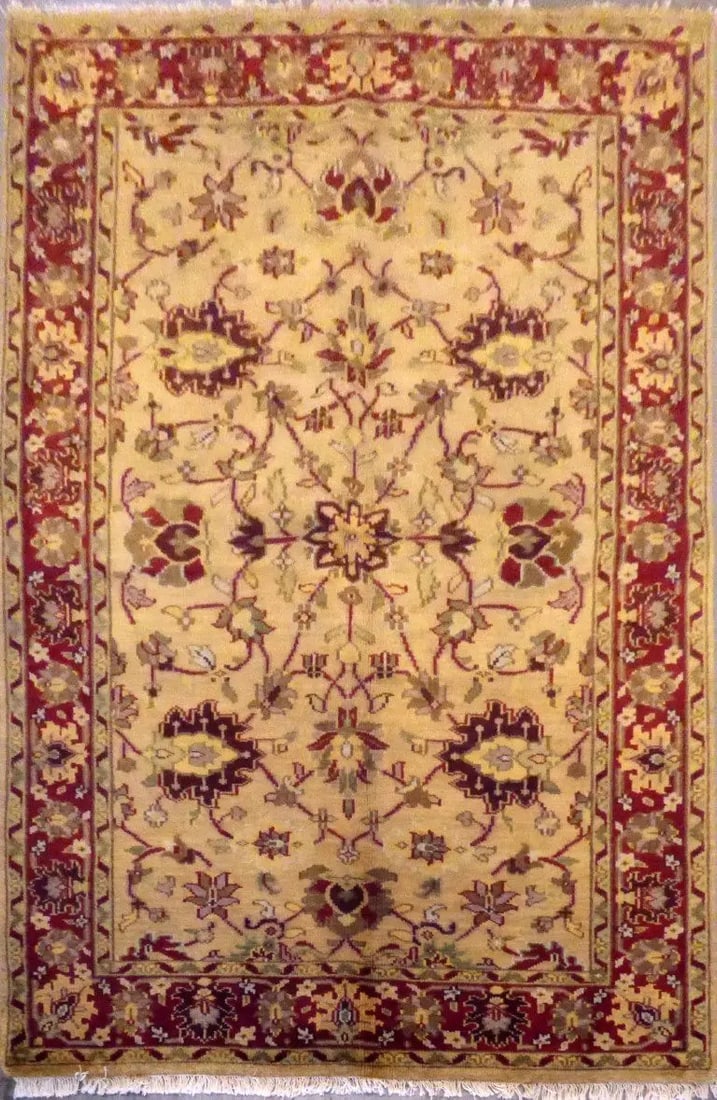 One Of The Kind Indian Hand-Knotted Rug 5'6" X 8'6'': ABC Rugs Kilims Collection Indian Bhadohi Hand-Knotted Rug Made With Natural Wool & Cotton 5'6 X 8'6'' (Abcr00553) (Cream, Red) Hand knotted and meticulously crafted by Indian artisans, this stunn