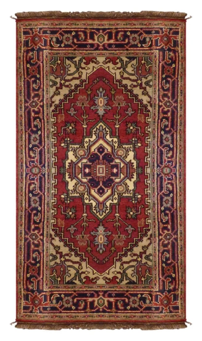 One Of The Kind Indian Hand-Knotted Rug 5'0" X 3'0": ABC Rugs Kilims Collection Indian Agra Hand-Knotted Rug Made With Natural Wool & Cotton 5'0 X 3'0 (Abc 2981) (Red, Black) Hand knotted and meticulously crafted by Indian artisans, this stunning In