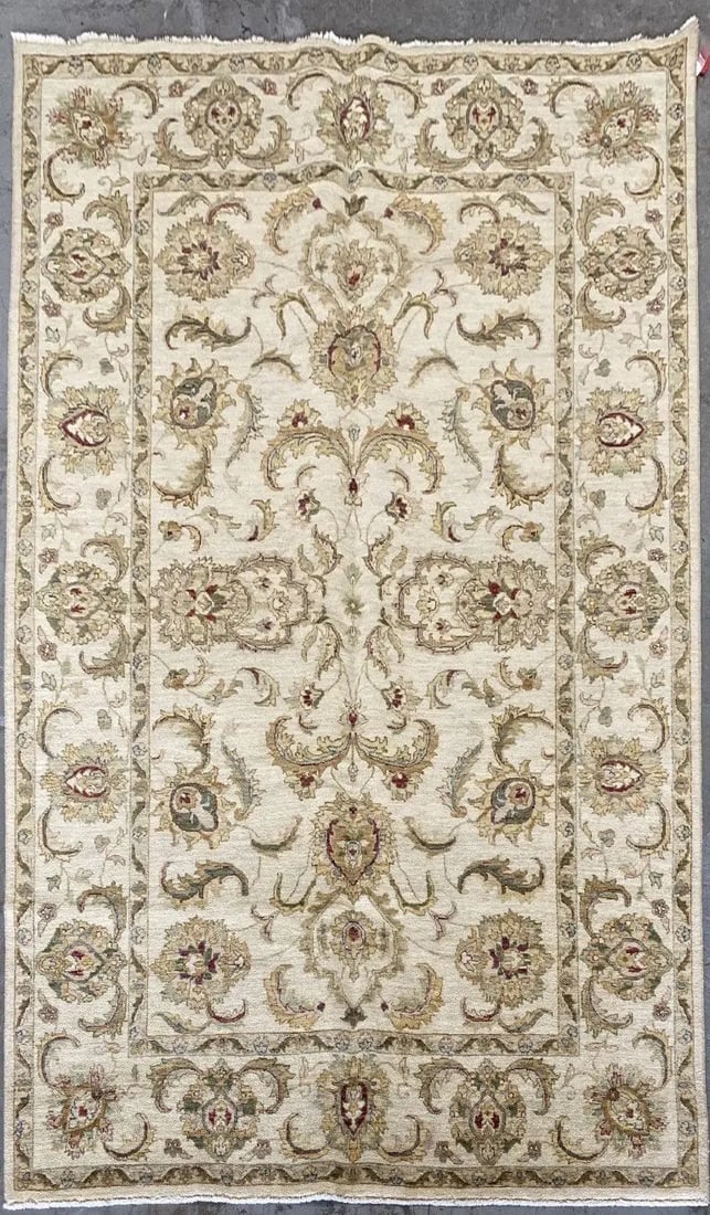 One Of The Kind Indian Hand-Knotted Rug 9'3" X 6'0'': ABC Rugs Kilims Collection Indian Agra Hand-Knotted Rug Made With Natural Wool & Cotton 9'3 X 6'0'' (Abc3040) (Cream) Hand knotted and meticulously crafted by Indian artisans, this stunning Indian