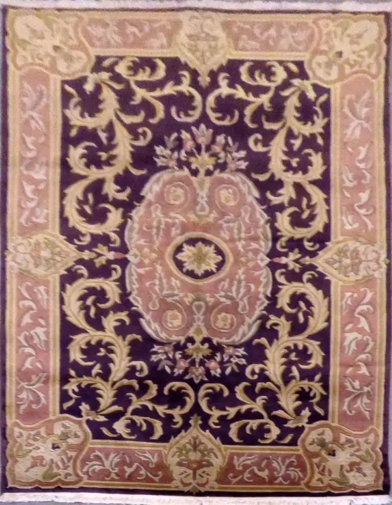 One Of The Kind Indian Hand-Knotted Rug 8'5" X 6'6'': ABC Rugs Kilims Collection Indian Abussan Hand-Knotted Rug Made With Natural Wool & Cotton 8'5 X 6'6'' (Abcr02334) (Purple, Rose) Hand knotted and meticulously crafted by Indian artisans, this stu