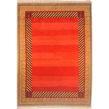One Of The Kind Indian Hand-Knotted Gabbeh Rug 6'6" X 4'9": ABC Rugs Kilims Collection Home Collection Indo Nepal, India Style Oriental Hand-Knotted Rug With Natural Wool Area 6'6 X 4'9 (Abcr02092) (Red) Hand knotted and meticulously crafted by Indian artisans