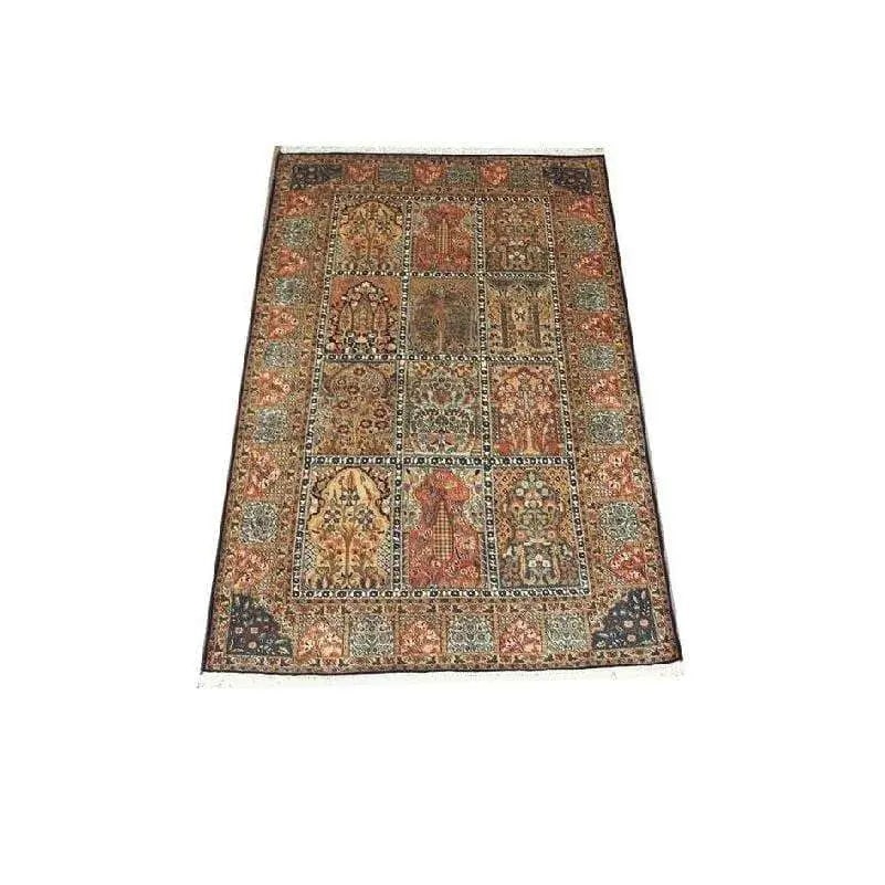 One Of The Kind Kashmiri Hand-Knotted Silk Rug 6'3" x 4'0": ABC Rugs Kilims Collection Home Collection Indo Nepal, India Style Oriental Hand-Knotted Rug With Natural Wool Area 6'3 X 4'0 (Abcr02394) (Brown) Hand knotted and meticulously crafted by Indian artisa