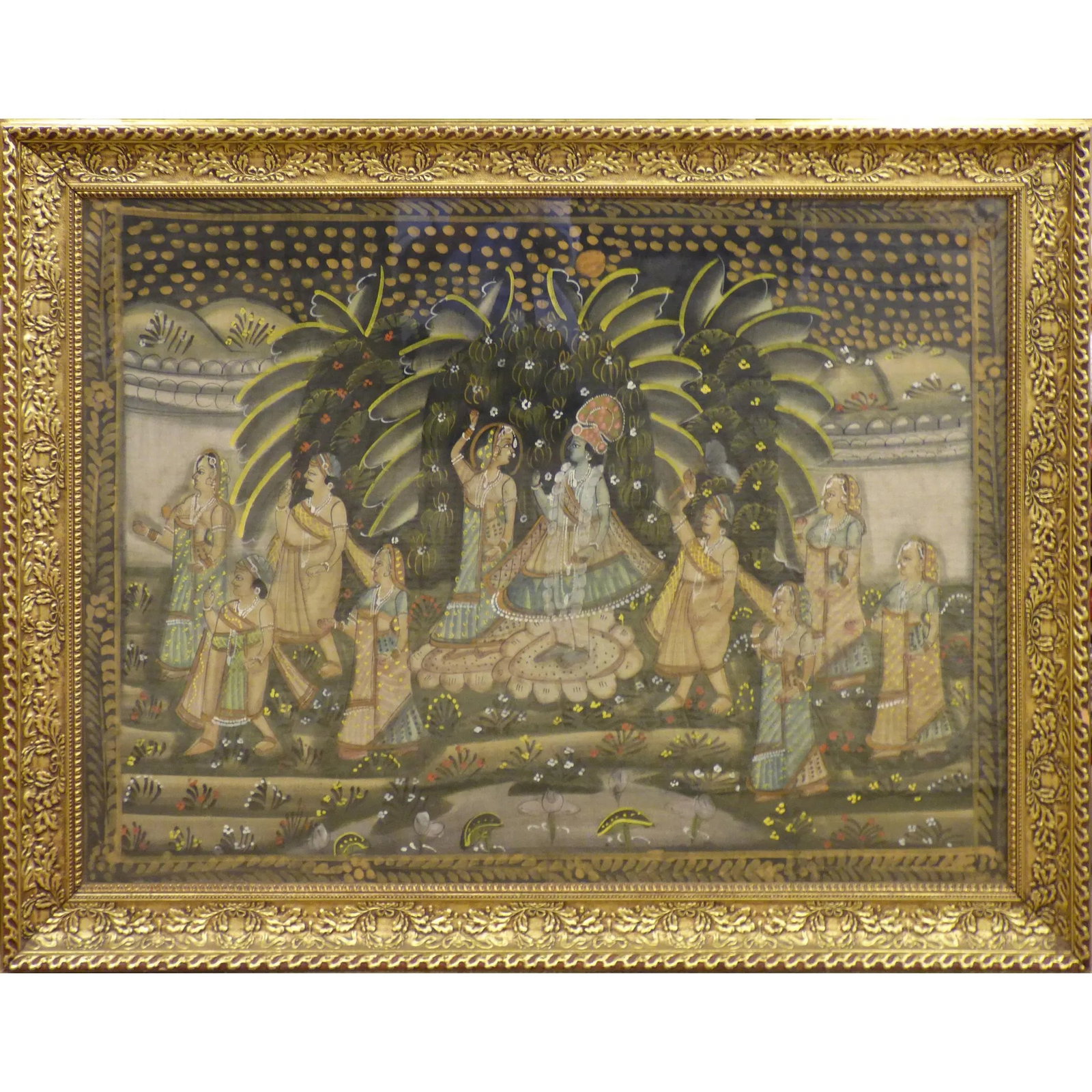 One Of The Kind High-Quality Traditional Fine Art Of Indian Painting On Silk 45" X 35" Abcp-24 (1 of 1)