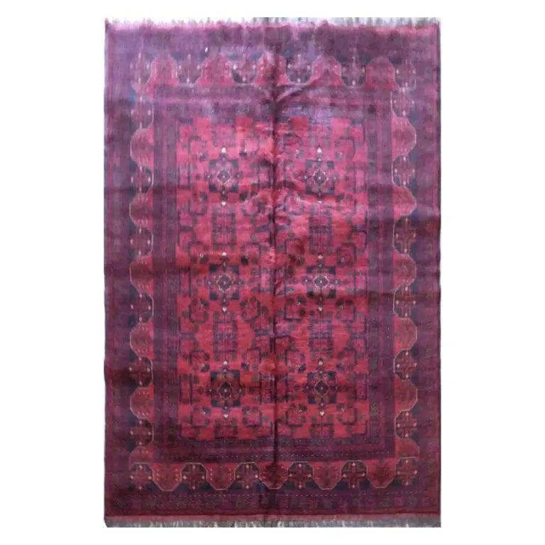 One Of The Kind Afghani Hand-Knotted Rug 6'4" x 4'2" Afg35: ABC Rugs Kilims Collection Hand-Knotted Rug Made With Natural Wool And Cotton 6'4'' X 4'2'' (Abc5034) (Red, Blue) Hand knotted and meticulously crafted by Afghan artisans, this stunning Afghani Rug Ha