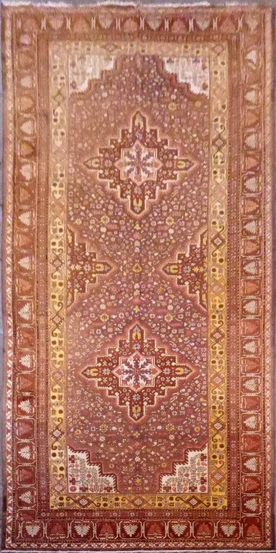 Hand Knotted One Of The Kind Peshawar And Khotan Rug 14'0" x 7'0" Pes_Kho_282: ABC Rugs Kilims Collection East-Turkestan Hand-Knotted Khotan Natural Wool Rug 14'0'' X 7'0'' (Abc21809) (Red, Brown) Hand knotted and meticulously crafted by Afghan artisans, this stunning Afghani Ru