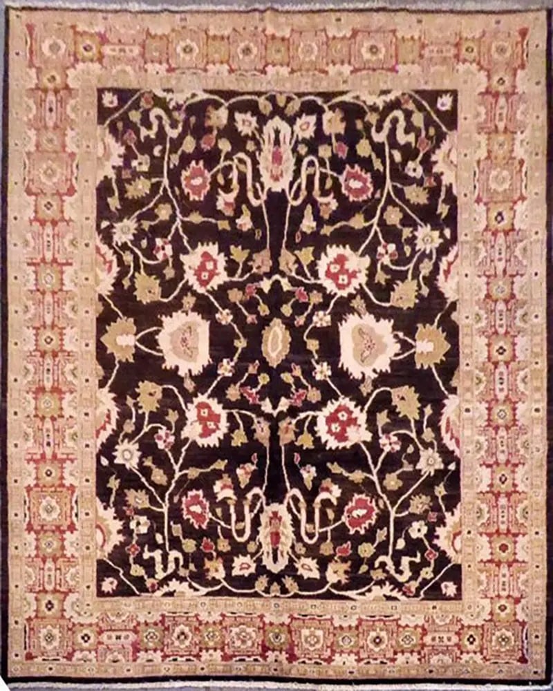 Hand Knotted One Of The Kind Peshawar And Khotan Rug 9'10" x 8'0" Pes_Kho_284: ABC Rugs Kilims Collection Authentic Pakistani Oushak Design Hand-Knotted Natural Wool Rug 9'10'' X 8'0'' (Abc0020398) (Brown, Rose) Hand knotted and meticulously crafted by Pakistan artisans, this st