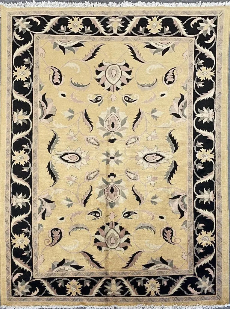 Hand Knotted One Of The Kind Peshawar And Khotan Rug 8'7" x 6'2" Pes_Kho_291: ABC Rugs Kilims Collection Afghani Traditional Style Hand-Knotted Natural Wool Rug 8'7'' X 6'2 (Abcr05120) (Rr10197) (Cream, Black, Gray) Hand knotted and meticulously crafted by Afghan artisans, this