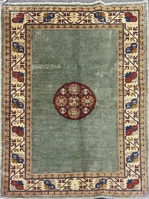 Hand Knotted One Of The Kind Peshawar And Khotan Rug 5'3" x 6'8" Pes_Kho_295: ABC Rugs Kilims Collection Afghani Traditional Style Hand-Knotted Natural Wool Rug 5'3'' X 6'8 (Abcr1960) (Rr11593) (Cream, Gray, Red) Hand knotted and meticulously crafted by Afghan artisans, this st