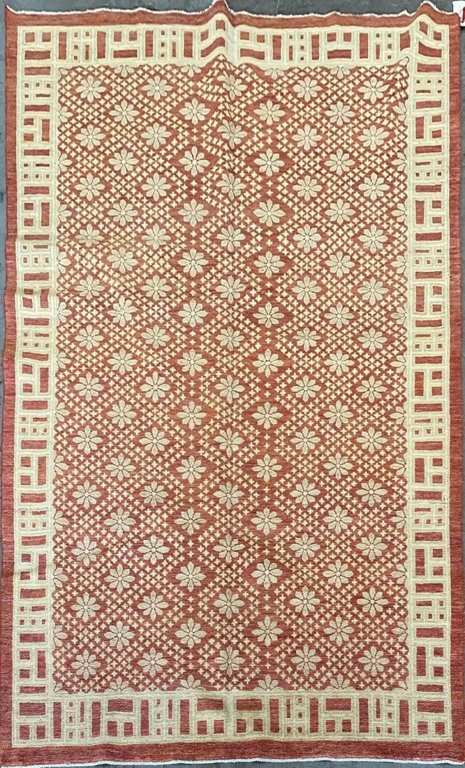 Hand Knotted One Of The Kind Peshawar And Khotan Rug 6'4" x 9'2' Pes_Kho_296: ABC Rugs Kilims Collection Afghani Traditional Hand-Knotted Rug Made With Natural Wool 6'4'' X 9'2' (Abc-Mp1468) (Red, Cream) Hand knotted and meticulously crafted by Afghan artisans, this stunning Af