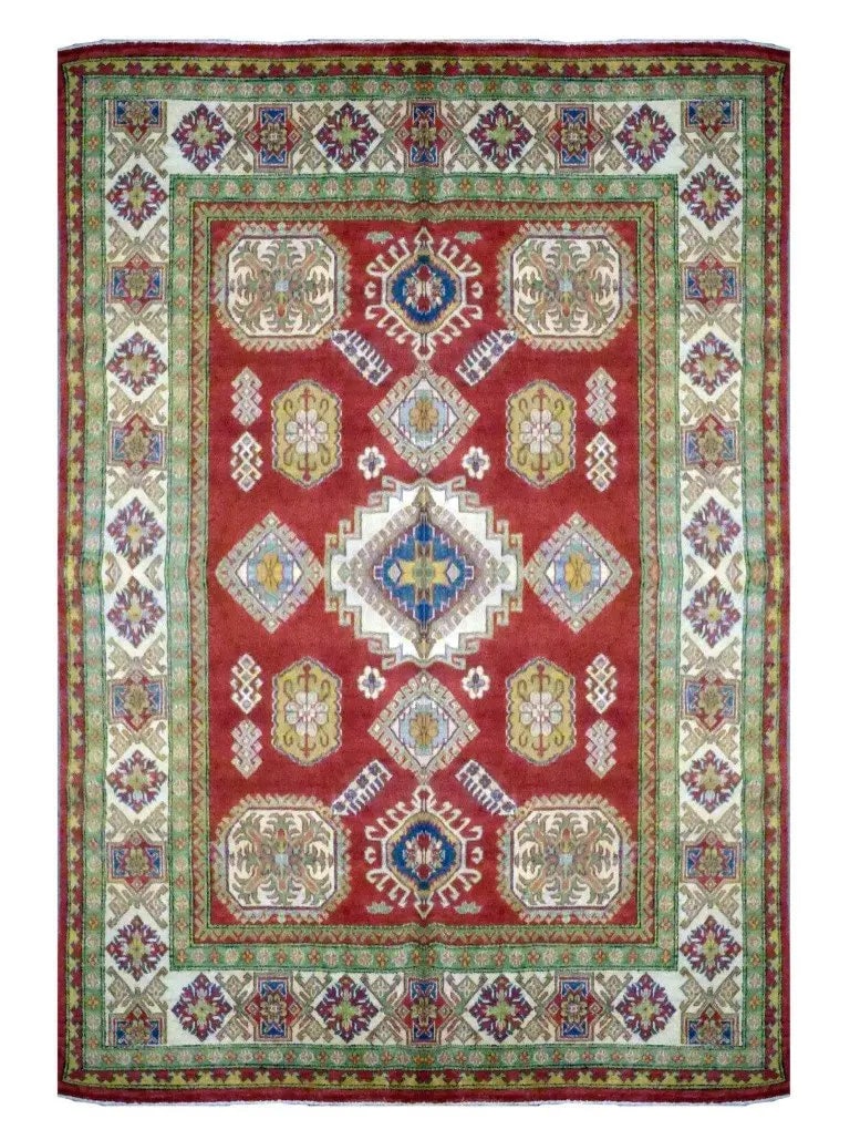 One Of The Kind Kazak Hand-Knotted Rug 11'2" x 8'4" Kz05: ABC Rugs Kilims Collection Afghani Traditional Hand-Knotted Rug Made With Natural Wool & Cotton 11'2 X 8'4 (Abc 4544) (Red, Green) Hand knotted and meticulously crafted by Afghan artisans, this st