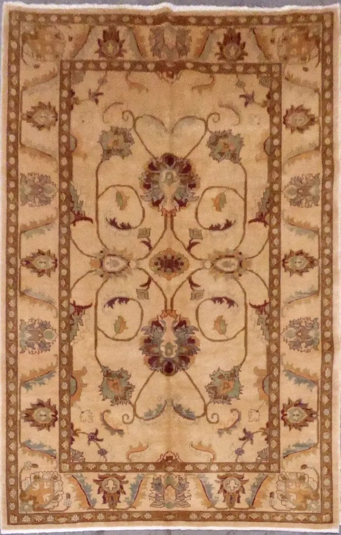 Hand Knotted One Of The Kind Peshawar And Khotan Rug 6'0" x 9'4" Pes_Kho_307: ABC Rugs Kilims Collection Afghani Oushak Hand-Knotted Rug Made With Natural Wool And Cotton 6'0'' X 9'4'' (Abc0020057) (Camel, Brown) Hand knotted and meticulously crafted by Afghan artisans, this st