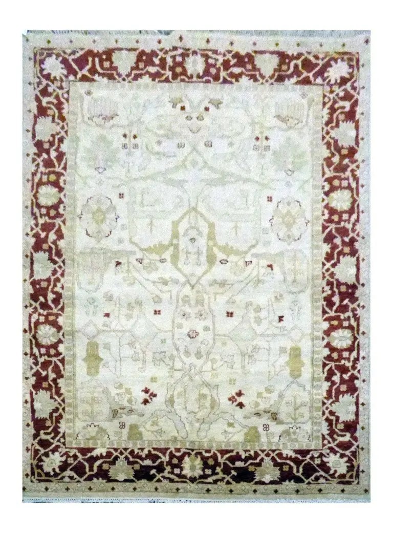 Hand Knotted One Of The Kind Peshawar And Khotan Rug 8' x 5'6" Pes_Kho_309: ABC Rugs Kilims Collection Afghani Oushak Hand-Knotted Rug Made With Natural Wool & Cotton 8' X 5'6 (Abc 501) (Beige, Red) Hand knotted and meticulously crafted by Afghan artisans, this stunning A