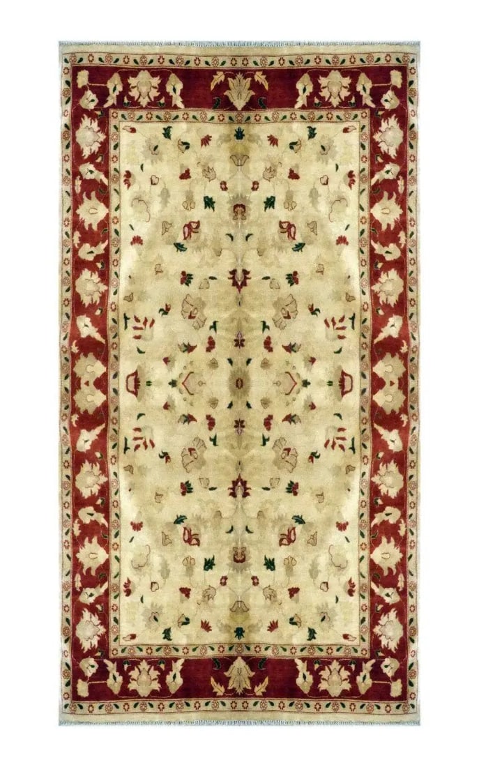 Hand Knotted One Of The Kind Peshawar And Khotan Rug 8' x 5'4" Pes_Kho_311: ABC Rugs Kilims Collection Afghani Oushak Hand-Knotted Rug Made With Natural Wool & Cotton 8' X 5'4 (Abc 1895) (Red, Cream) Hand knotted and meticulously crafted by Afghan artisans, this stunning 