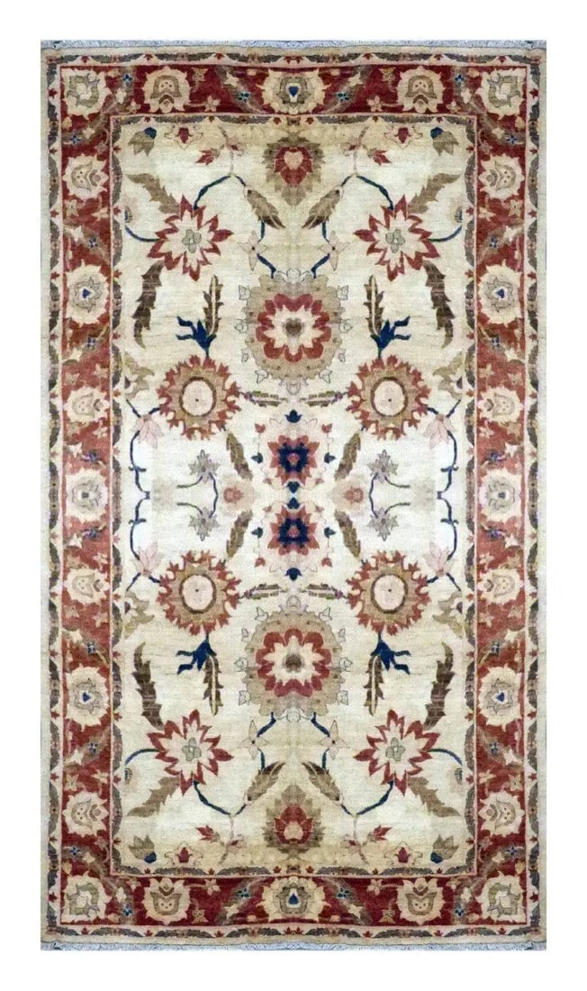 Hand Knotted One Of The Kind Peshawar And Khotan Rug 7'5" x 2'3" Pes_Kho_313: ABC Rugs Kilims Collection Afghani Oushak Hand-Knotted Rug Made With Natural Wool & Cotton Color Beige 7'5 X 2'3 (Abc20797) (Red, Cream, Camel) Hand knotted and meticulously crafted by Afghan arti