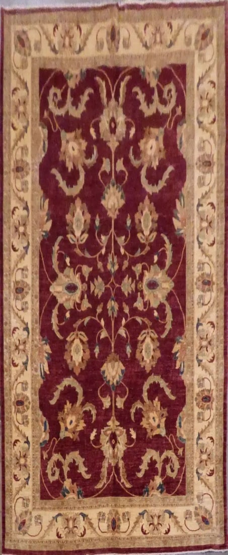 Hand Knotted One Of The Kind Peshawar And Khotan Rug 3'3" x 10'0" Pes_Kho_322: ABC Rugs Kilims Collection Afghani Oushak Hand-Knotted Rug Made With Natural Wool & Cotton 3'3 X 10'0 (Abc8276) (Red, Camel) Hand knotted and meticulously crafted by Afghan artisans, this stunning