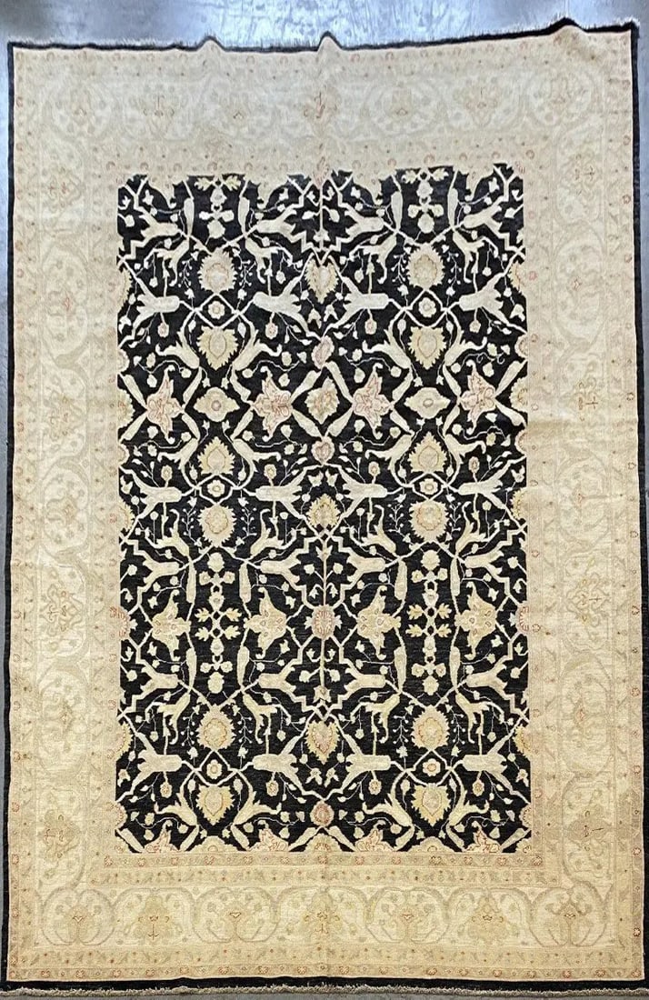Hand Knotted One Of The Kind Peshawar And Khotan Rug 11'7" x 9'0' Pes_Kho_324: ABC Rugs Kilims Collection Afghani Oushak Hand-Knotted Rug Made With Natural 100% Wool 11'7'' X 9'0' (Abc1214) (Black, Cream) Hand knotted and meticulously crafted by Afghan artisans, this stunning Af