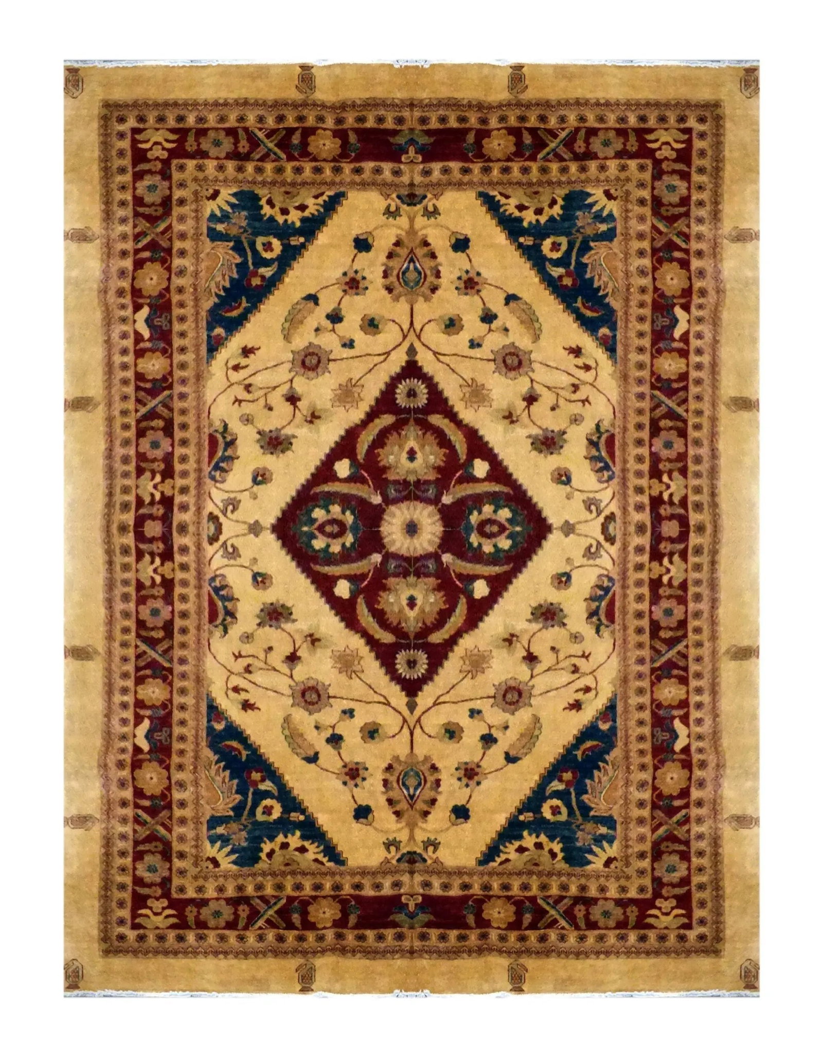 Hand Knotted One Of The Kind Peshawar And Khotan Rug 9'8" x 13'1" Pes_Kho_328: ABC Rugs Kilims Collection Afghani Oushak Hand-Knotted 100% Natural Wool Rug 9'8'' X 13'1'' (Abcr0020355) (Cream, Red, Blue) Hand knotted and meticulously crafted by Afghan artisans, this stunning Afg
