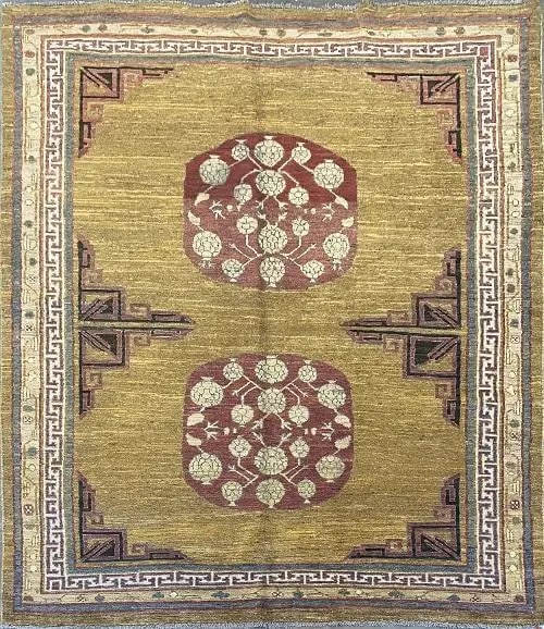 Hand Knotted One Of The Kind Peshawar And Khotan Rug 5'3" x 7'3" Pes_Kho_336: ABC Rugs Kilims Collection Afghani Khotan Traditional Style Hand-Knotted Natural Wool Rug 5'3'' X 7'3 (Abcr3322) (Rr11528) (Camel, Gray, Brown) Hand knotted and meticulously crafted by Afghan artisans