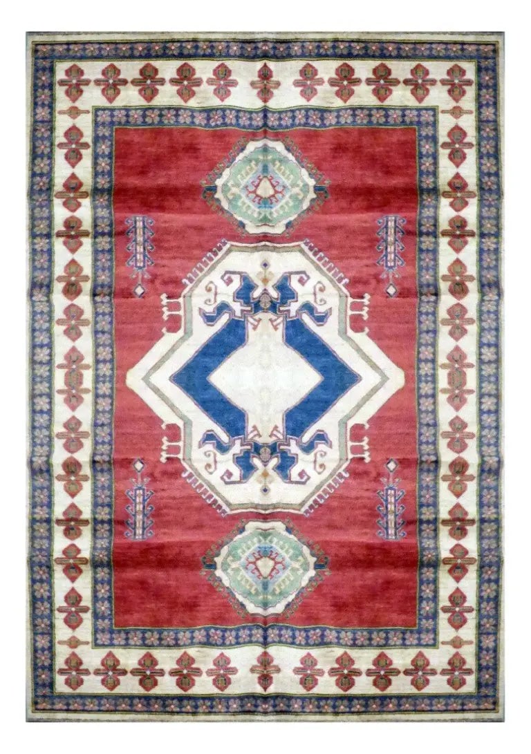 One Of The Kind Kazak Hand-Knotted Rug 11'3" x 7'1" Kz06: ABC Rugs Kilims Collection Afghani Khotan Hand-Knotted Rug Made With Natural Wool & Cotton 11'3 X 7'1 (Abc 0) (Cream, Red, Blue) Hand knotted and meticulously crafted by Afghan artisans, this stun