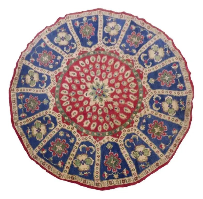 One Of The Kind Kazak Hand-Knotted Rug 9'7" x 9'7" Kz09: ABC Rugs Kilims Collection Afghani Kazak Hand-Knotted Rug Made With Natural Wool & Cotton 9'7 X 9'7 (Abc 20036) (Red, Blue) Hand knotted and meticulously crafted by Afghan artisans, this stunning 