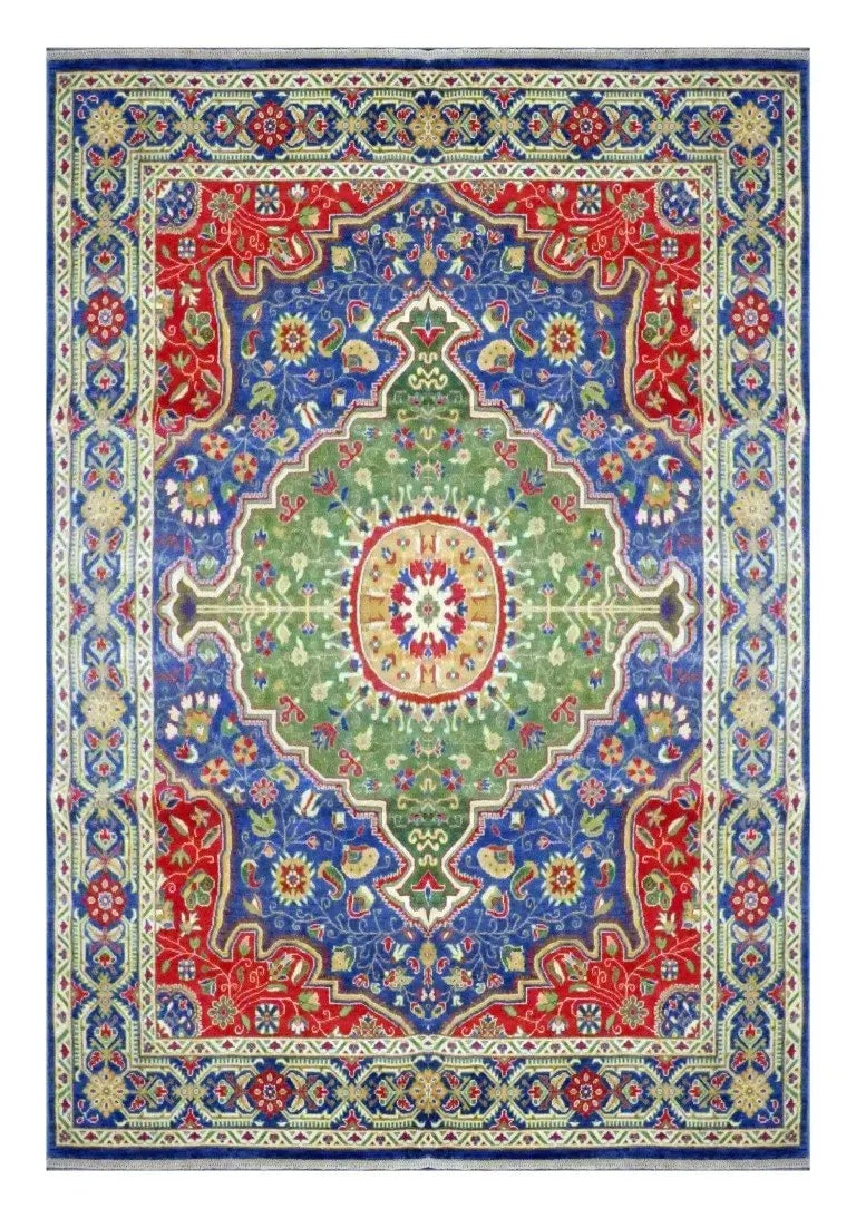 One Of The Kind Kazak Hand-Knotted Rug 9'7" x 7'9" Kz12: ABC Rugs Kilims Collection Afghani Kazak Hand-Knotted Rug Made With Natural Wool & Cotton 9'7 X 7'9 (Abc 21251) (Red, Blue, Green) Hand knotted and meticulously crafted by Afghan artisans, this st