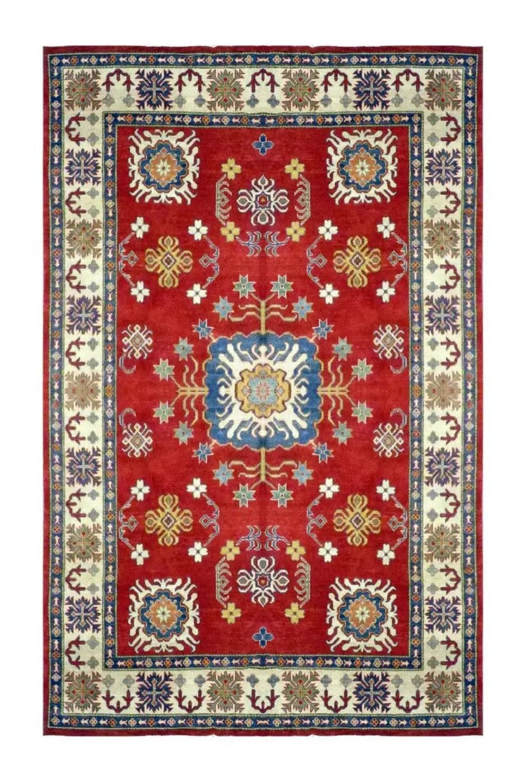 One Of The Kind Kazak Hand-Knotted Rug 12'5" x 8'7" Kz13: ABC Rugs Kilims Collection Afghani Kazak Hand-Knotted Rug Made With Natural Wool & Cotton Color 12'5 X 8'7 (Abc 0) (Red, Blue) Hand knotted and meticulously crafted by Afghan artisans, this stunni