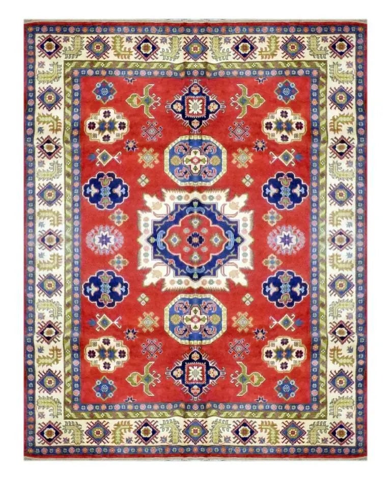 One Of The Kind Kazak Hand-Knotted Rug 11'7" x 8'4" Kz14: ABC Rugs Kilims Collection Afghani Kazak Hand-Knotted Rug Made With Natural Wool & Cotton 11'7 X 8'4 (Abc 8267) (Red, Blue) Hand knotted and meticulously crafted by Afghan artisans, this stunning 