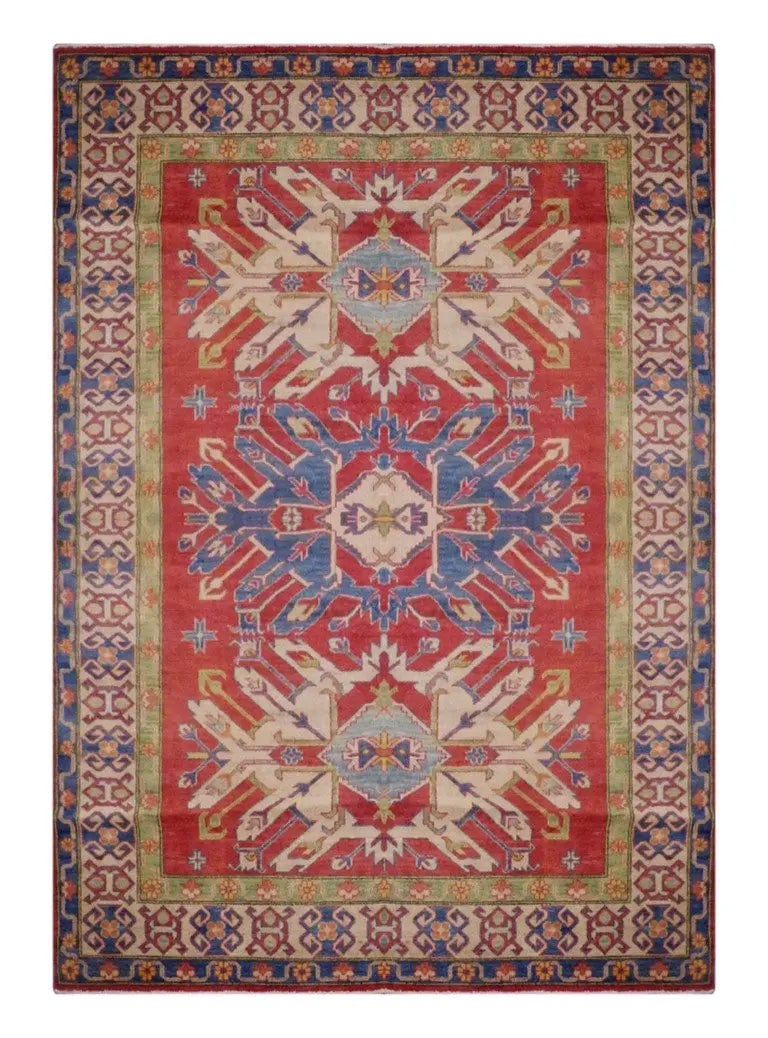 One Of The Kind Afghani Khotan Rug 10' x 7': ABC Rugs Kilims Collection Afghani Kazak Hand-Knotted Rug Made With Natural Wool & Cotton 10' X 7' (Abc 20399) (Red, Blue) Hand knotted and meticulously crafted by Afghan artisans, this stunning A