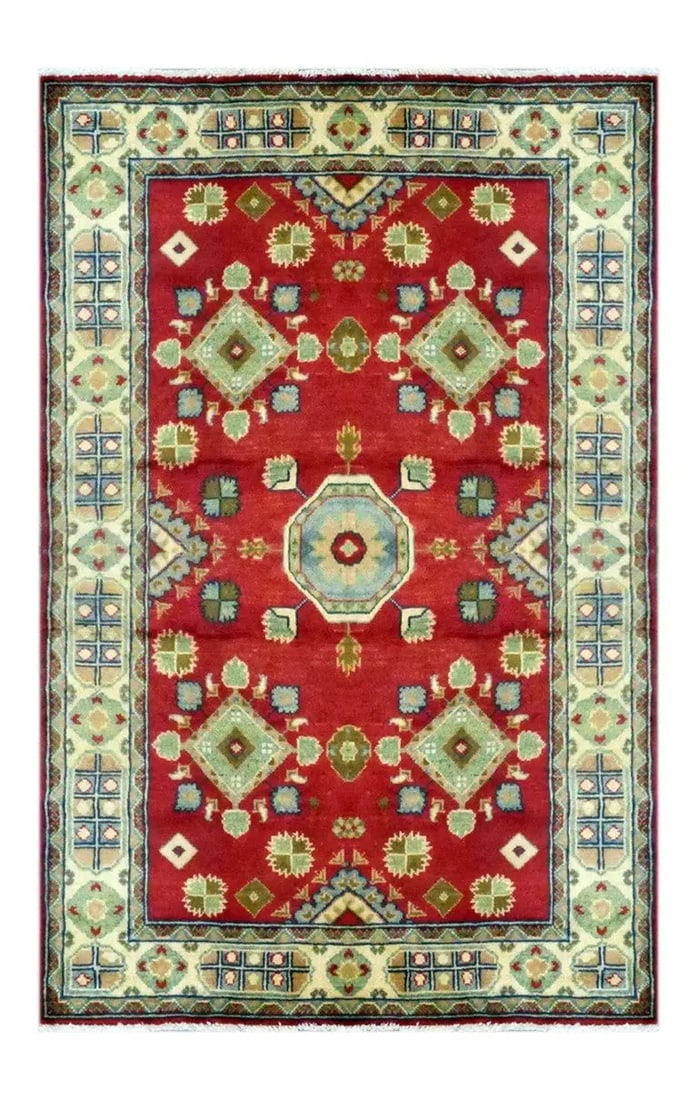 One Of The Kind Kazak Hand-Knotted Rug 5'10" x 3'10" Kz15: ABC Rugs Kilims Collection Afghani Kazak Hand-Knotted Rug Made With Natural Wool & Cotton Color Red 5'10 X 3'10 (Abc21201) (Red, Green, Blue) Hand knotted and meticulously crafted by Afghan artisa