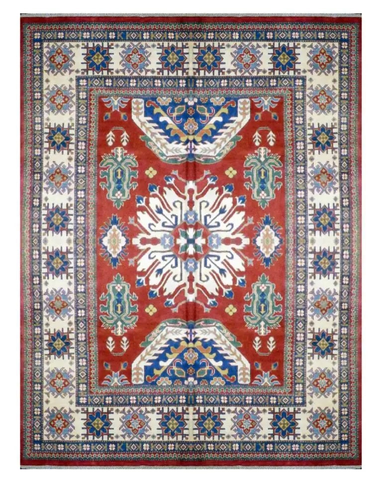 One Of The Kind Kazak Hand-Knotted Rug 10'10" x 7'11" Kz16: ABC Rugs Kilims Collection Afghani Kazak Hand-Knotted Rug Made With Natural Wool & Cotton 10'10 X 7'11 (Abc 6088) (Red, Blue) Hand knotted and meticulously crafted by Afghan artisans, this stunnin