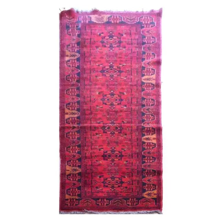 One Of The Kind Afghani Hand-Knotted Rug 9'2" x 2'6" Afg49: ABC Rugs Kilims Collection Afghani Kabul Hand-Knotted Rug Made With Natural Wool And Cotton 9'2'' X 2'6'' (Abc4296) (Red, Blue) Hand knotted and meticulously crafted by Afghan artisans, this stunning 